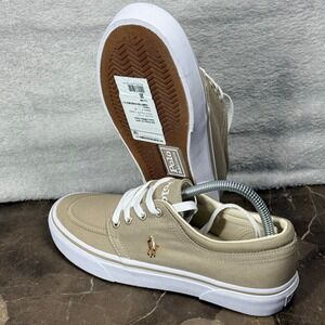 Polo Ralph Lauren Faxon X Khaki Canvas Sneakers Shoes Size 7 NWOB